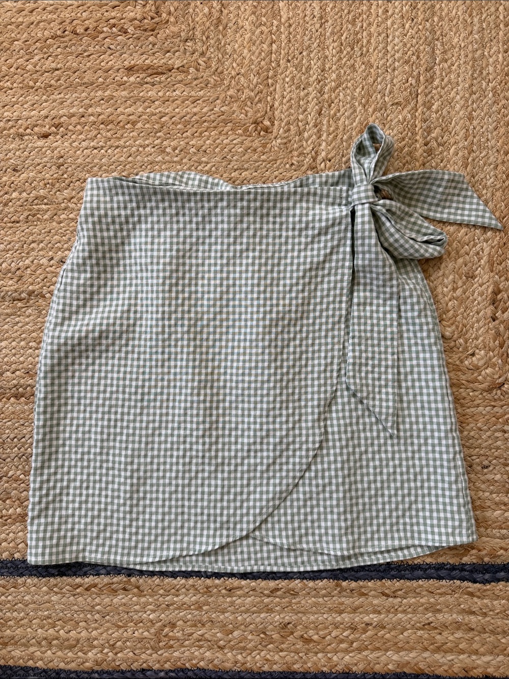 Skies Are Blue Gingham Wrap Mini Skirt in Sage
